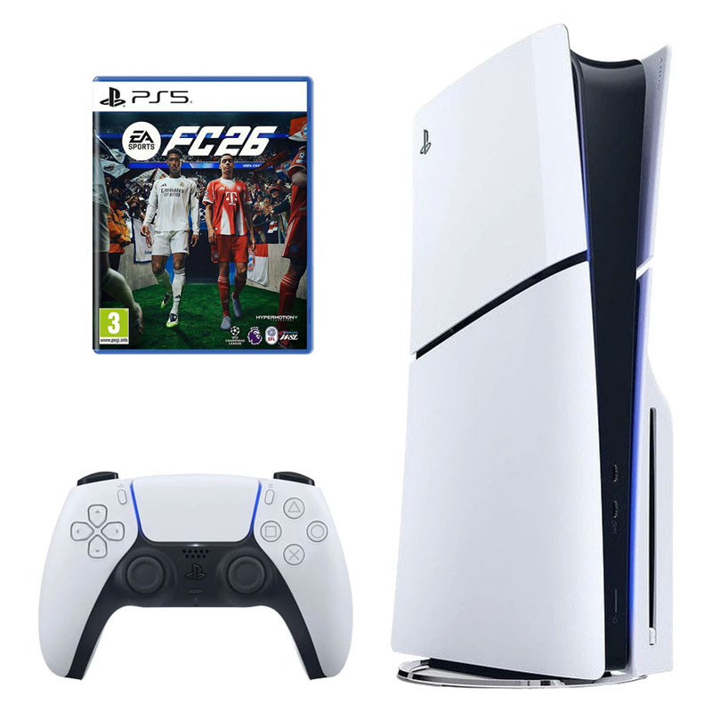 کنسول بازی سونی مدل PlayStation 5 Slim ریجن اروپا سری 2016A نسخه دیسکخور ظرفیت یک ترابایت به همراه بازی EA SPORTS FC 26