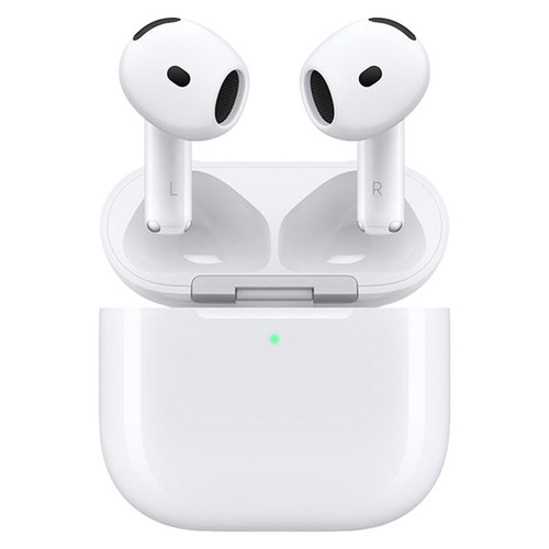 هدفون بلوتوثی اپل مدل AirPods 4 دارای نویز کنسلینگ، درگاه شارژ USB-Type-C و شارژ بی سیم، با قابلیت اتصال به چند دستگاه، پشتیبانی از فرمان لمسی و دستیار صوتی، نشانگر LED، مقاوم در برابر پاشش آب و گرد و غبار